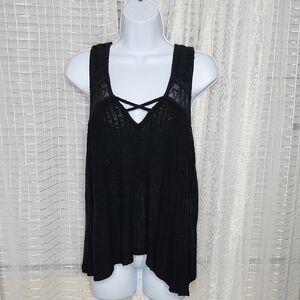 Black Lucky Brand Boho Sleeveless Knit V-Neck Top SzS